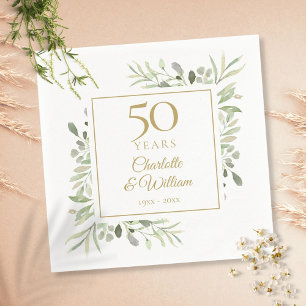 Watercolor Greenery Elegant Gold 50th Anniversary Napkin