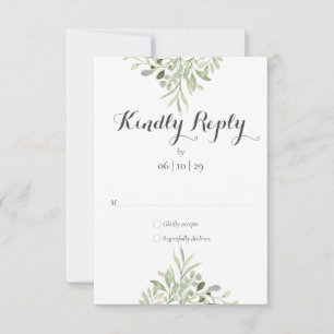 Watercolor Greenery Elegant Script Wedding RSVP Card