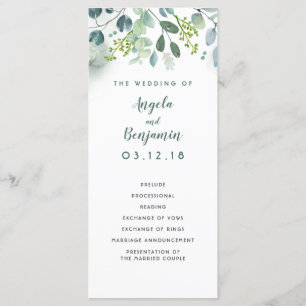 Watercolor Greenery Elegant Wedding Programs Programme