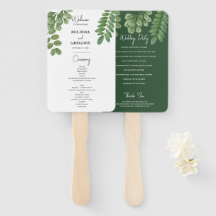 Watercolor Greenery Emerald Green Wedding Program Hand Fan