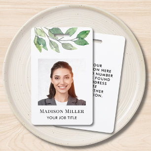 Watercolor Greenery Employee Photo ID  Badge