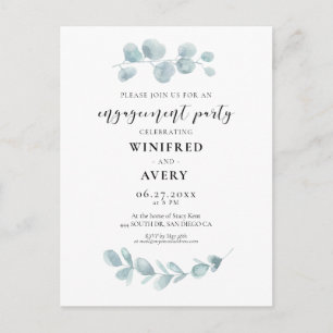 Watercolor greenery Engagement party invitation Postcard