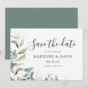 Watercolor Greenery Eucalyptus Gold Wedding Save The Date