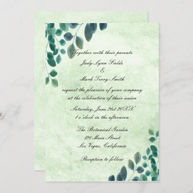 Watercolor Greenery Eucalyptus Leaves Wedding Invitation (Front/Back)
