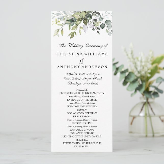 Watercolor Greenery Eucalyptus Programme (Standing Front)