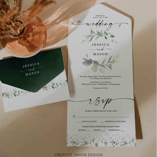 Watercolor Greenery Eucalyptus Wedding All In One Invitation (Creator Uploaded)