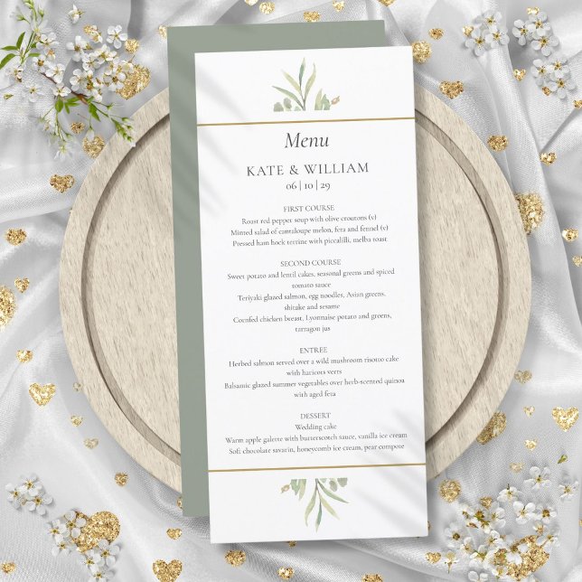 Watercolor Greenery Eucalyptus Wedding Dinner Menu (Watercolor Greenery Eucalyptus Wedding Dinner Menu)