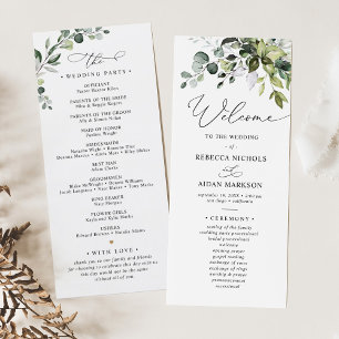 Watercolor Greenery Eucalyptus Wedding Program Menu