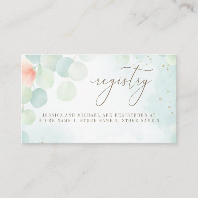 Watercolor Greenery Eucalyptus Wedding Registry Enclosure Card (Front)