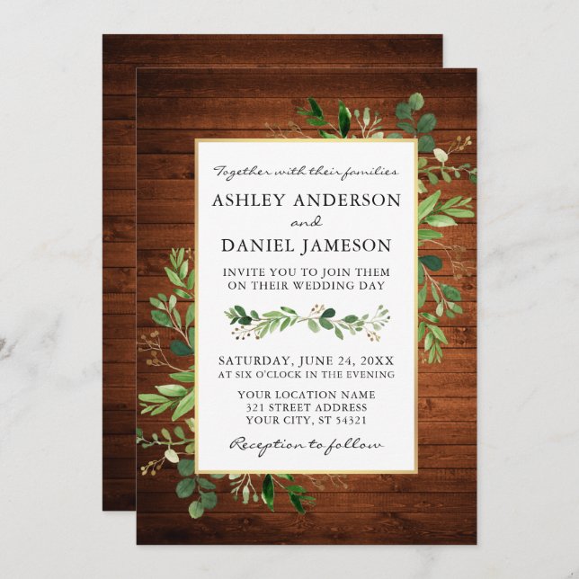 Watercolor Greenery Eucalyptus Wood Wedding Invitation (Front/Back)