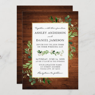 Watercolor Greenery Eucalyptus Wood Wedding Invitation