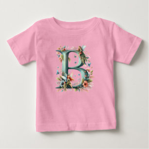 Watercolor Greenery Fairies Monogram Letter B Baby T-Shirt