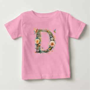 Watercolor Greenery Fairies Monogram Letter D Baby T-Shirt