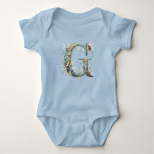Watercolor Greenery Fairies Monogram Letter G Baby Bodysuit