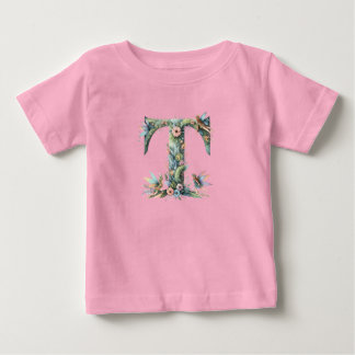 Watercolor Greenery Fairies Monogram Letter T Baby T-Shirt