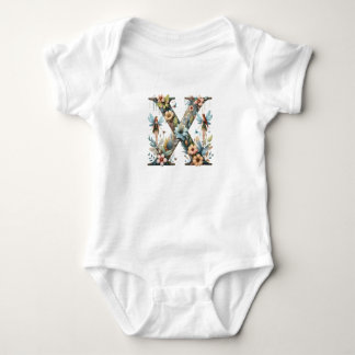 Watercolor Greenery Fairies Monogram Letter X Baby Bodysuit