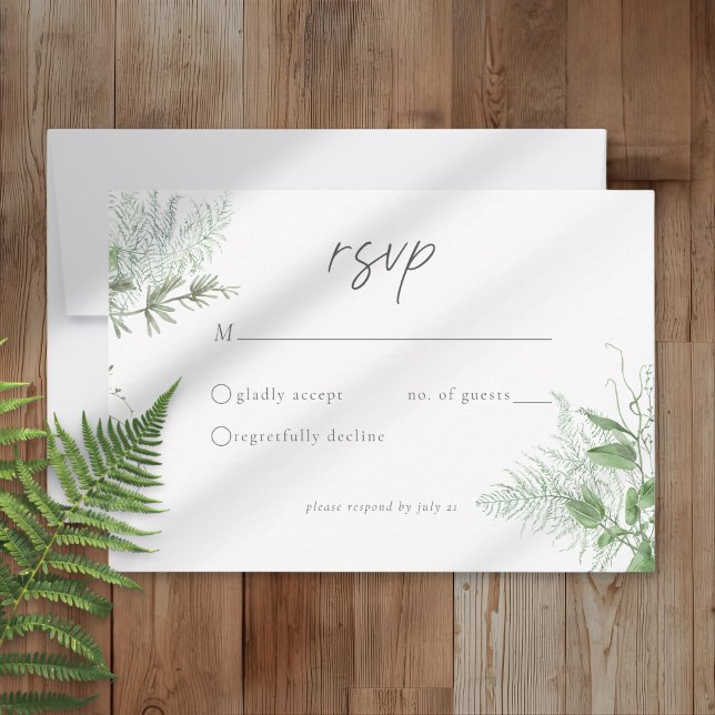 Watercolor Greenery Fern Rustic Wedding RSVP Card (Creator Uploaded)