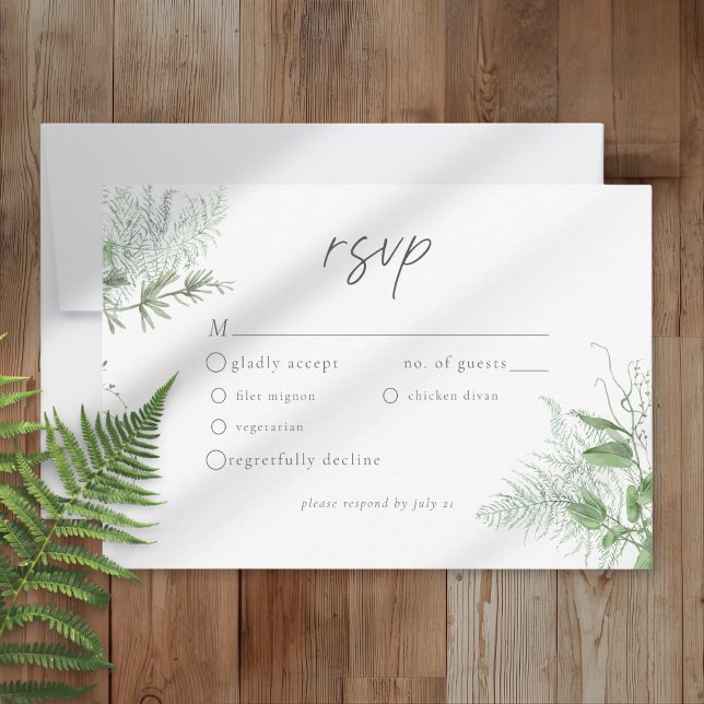 Watercolor Greenery Fern Rustic Wedding RSVP Card (Creator Uploaded)