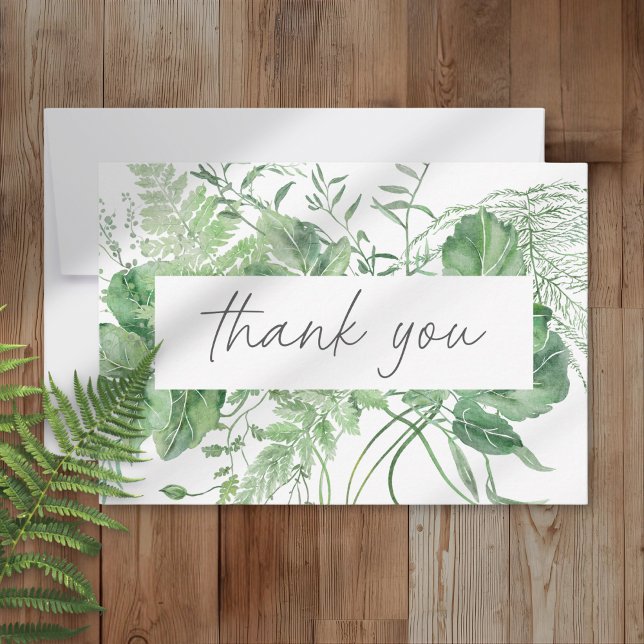 Watercolor Greenery Fern Rustic Wedding Thank You Card (Creator Uploaded)