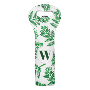 Watercolor Greenery Ferns   Monogram Wine Bag