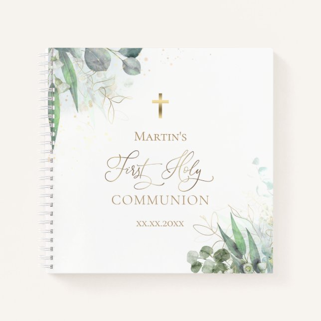 watercolor greenery | First Communion Guest Book (Front)