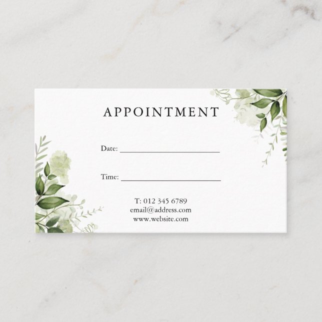 Watercolor Greenery Floral Appointment Card (Front)