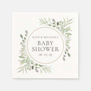 Watercolor Greenery Floral Baby Shower Napkin