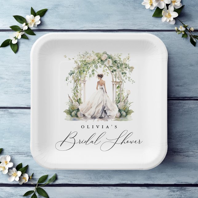 Watercolor Greenery Floral Bridal Shower Paper Plate (Creator Uploaded)