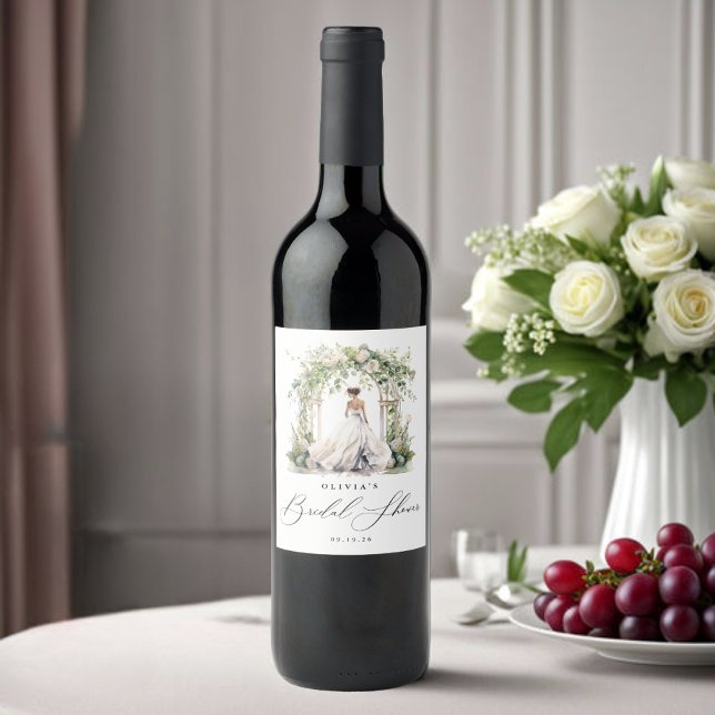 Watercolor Greenery Floral Bridal Shower Wine Label (Creator Uploaded)