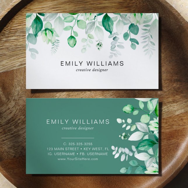 Watercolor Greenery Floral Business Card (Creator Uploaded)