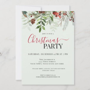 Watercolor Greenery Floral Christmas Holiday Party Invitation