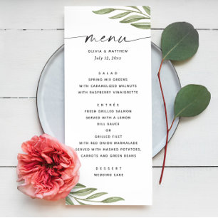 Watercolor greenery floral foliage script wedding menu