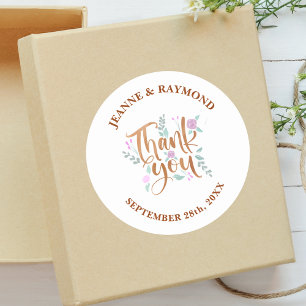 Watercolor Greenery Floral Thank You Wedding Favou Classic Round Sticker