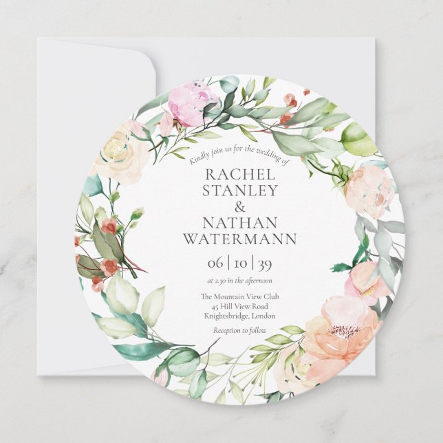 Watercolor Greenery Floral Wedding Invitation (Front)
