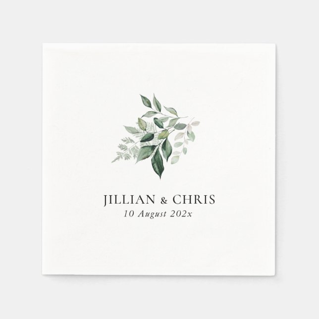 watercolor greenery floral wedding napkin (Front)