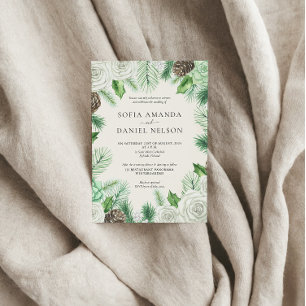 Watercolor Greenery Floral Winter Wedding Invitation