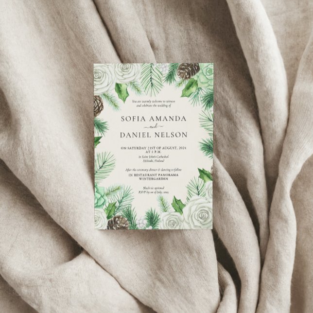 Watercolor Greenery Floral Winter Wedding Invitation (Creator Uploaded)