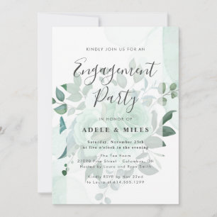 Watercolor Greenery Flowers Engagement Party Invitation