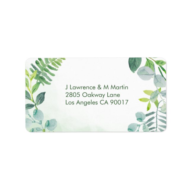 Watercolor Greenery Foliage Address Labels (Front)