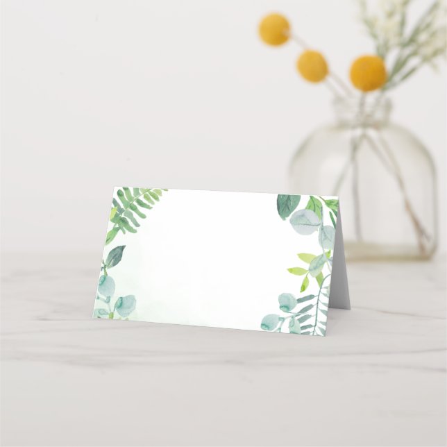 Watercolor Greenery Foliage Blank wedding Place Card (Front)