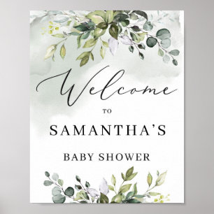 Watercolor greenery foliage boho welcome sign