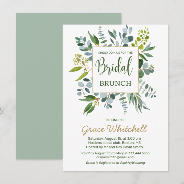 Watercolor greenery foliage Bridal Brunch Invitation (Front/Back)
