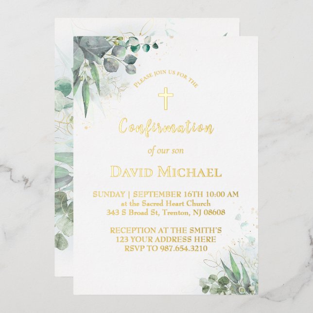 watercolor greenery foliage | Confirmation (Front/Back)