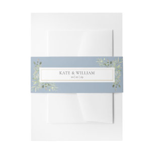 Watercolor Greenery Foliage Dusty Blue Wedding Invitation Belly Band