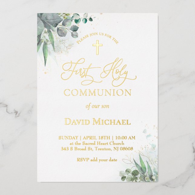 watercolor greenery foliage | First Communion  (Front)