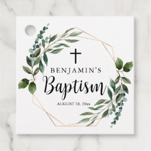 Watercolor Greenery Foliage Gold Baptism Favour Ta Favour Tags