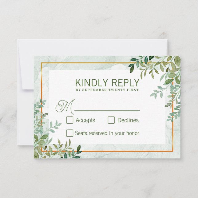 Watercolor greenery foliage leaves wedding rsvp card (Front)