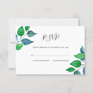 Watercolor Greenery Foliage Leaves Wedding RSVP Card