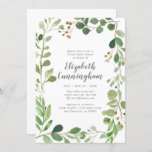 Watercolor Greenery Foliage Virtual Baby Shower Invitation