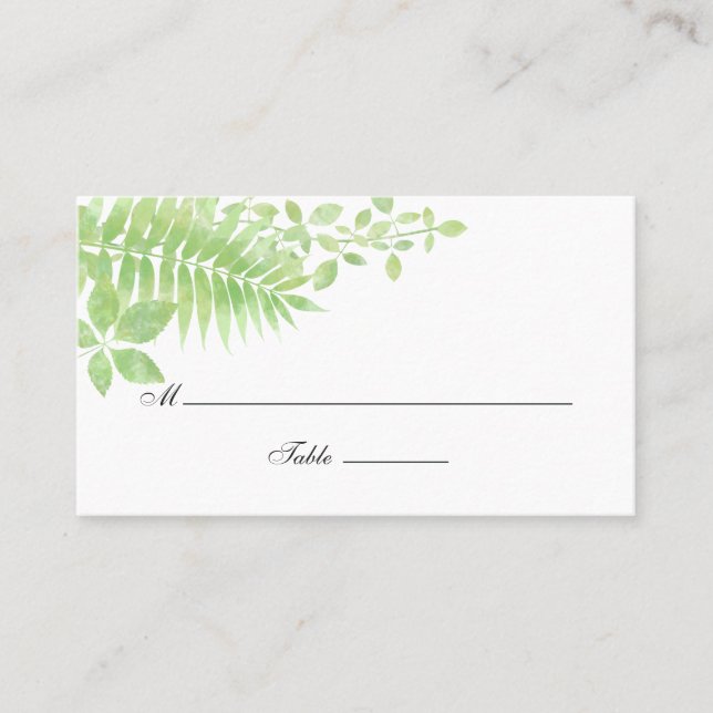 Watercolor Greenery Foliage Wedding Place Card (Front)